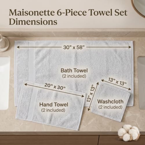 Maisonette Elegance 100% Organic Cotton Turkish Bathroom Towels Set, Ideal Quick Dry Luxury Washcloths, Hand & Large Luxury Bath Towels for Shower (6 Pack), Pewter - color: Pewter, style: Bath Towel Set - 6 Piece