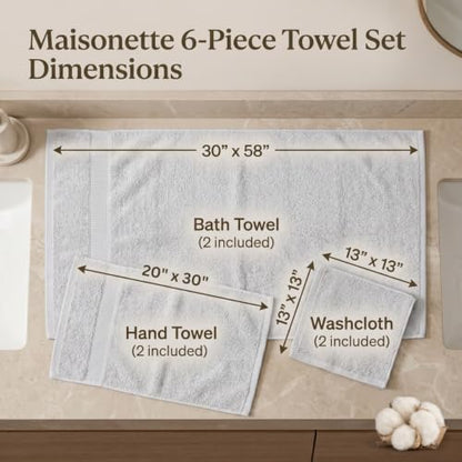 Maisonette Elegance 100% Organic Cotton Turkish Bathroom Towels Set, Ideal Quick Dry Luxury Washcloths, Hand & Large Luxury Bath Towels for Shower (6 Pack), Pewter - color: Pewter, style: Bath Towel Set - 6 Piece