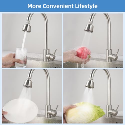 4 Modes Kitchen Sink Faucet Head, Big Angle Swivel Aerator, Brushed Nickel | Faucet Sprayer Attachment with 55/64-27UNS Famale Thread, Male Thread Adapter Included - color: Brushed Nickel, style: with 1 joint ball