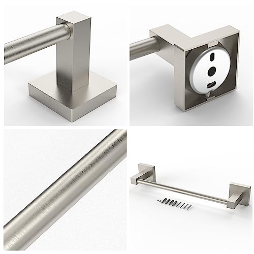 RUACQ Towel Bar 10" Towel Racks for Bathroom Wall Mounted, Brushed Nickel | Hand Towel Holder, Total Length 12 Inch Single Towel Rod, 304 Stainless Steel, Rustproof, Square Base, Heavy Duty, Modern - color: Brushed Nickel, size: 10 inch(Center to Center)