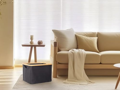 YAHUAN Small Collapsible Laundry Hamper with Bamboo Handle Small Foldable Laundry Basket for Wet & Dry Laundry 13.19 x 16.14x 11.22 inches (Black)