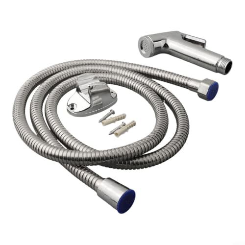 Handheld Bidet Sprayer Set, Chrome Toilet Douche Spray | with 1.5m Stainless Steel Hose and Wall Holder for Bathroom Cleaning and Pet Washing