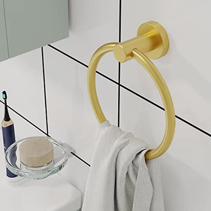 RARXTR Gold Hand Towel Holder for Bathroom Kitchen Towel Ring Modern Rounded Base Wall Mount SUS304 Stainless Steel - color: Gold
