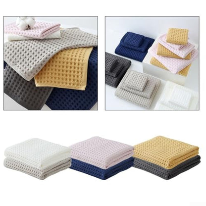 Soft textured waffle cotton towels, a reliable three-piece collection for all household needs (Brown) - size: Brown