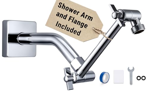 G-Promise 6 Inch Shower Extender with 6 Inch Shower Arm and Flange(Chrome) | Solid Brass Construction, Height and Angle Adjustable, Standard Connection Thread, All Installation Tools Included - color: Chrome, style: 6 Inch