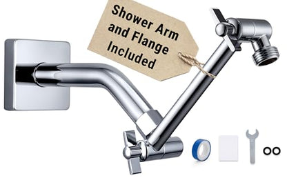 G-Promise 6 Inch Shower Extender with 6 Inch Shower Arm and Flange(Chrome) | Solid Brass Construction, Height and Angle Adjustable, Standard Connection Thread, All Installation Tools Included - color: Chrome, style: 6 Inch
