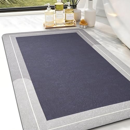 Large Bath Mat Rug, Rubber Non Slip Bath Mat Super Absorbent Quick Dry Bathroom Floor Mat Thin Bathroom Rugs Fit Under Door-Shower Rug for in Front of Bathtub Shower, Grey, Easy to clean, 23.6"x35.4" - color: Grey, size: 23.6"x35.4"