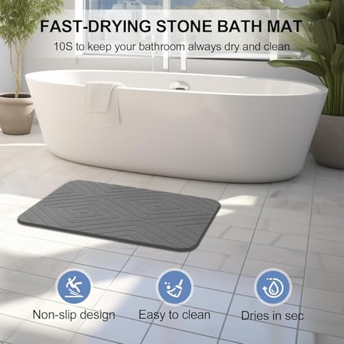 2 Pack Stone Bath Mat, Diatomaceous Earth Shower Mat, Non-Slip Super Absorbent Quick Drying Bathroom Kitchen Floor Mat, 24x15, Grey - color: Grey