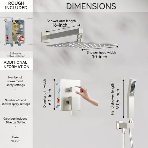 STARBATH Shower Faucet Set Shower System with Diverter Valve Brushed Nickel | 10" Wall Mount Rain Shower Head and Handheld Spray for Two Person,Shower System with Diverter Valve and Trim Kit Complete - color: Brushed Nickel, size: 10"-01