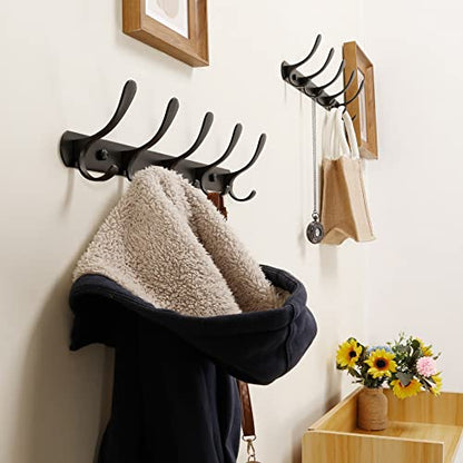 SKOLOO Coat Rack Wall Mount - Modern, Metal Wall Coat Rack with 5 Hooks, Sturdy Wall Mounted Coat Hooks for Hanging Coat, Jacket, Clothes, Hat, Matte Black - color: Black