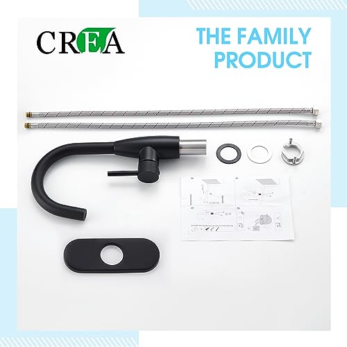 CREA Bar Sink Faucet, Sink Faucets Single Hole Black for Bathroom Kitchen Campers with Deck Plate Prep Wet Utility Small Mini Outdoor Vessel Farmhouse Vanity Lavatory - color: Black