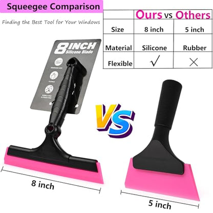 EHDIS 2PCS Flexible 8-Inch Silicone Squeegee Window Tint Tool Auto Water Blade, Shower Squeegee for Car Windshield, Glass, Tiles, and Smooth Surfaces - color: Pink