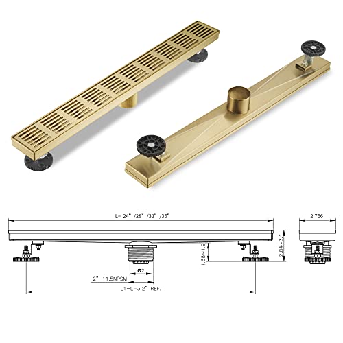 Linear Shower Drain 32 Inch,Rectangular Shower Drain SUS-304 Stainless Steel, 51L/Min Fast Drainage Floor Linear Drain, US Standard CUPC Certified, Zirconium Gold, SD-109 - color: Zirconium Gold, size: 32 Inch