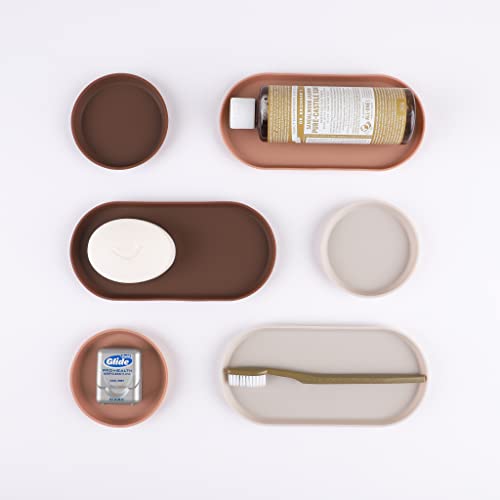 Blue Ginkgo Mini Silicone Trays – Set of 6 Easy-Clean Organizers for Bathroom, Kitchen, Desk, Vanity, and Cosmetics (Brown, Tan, Ivory) - color: Brown
