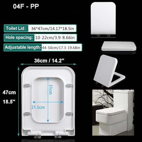 Quick Release Rectangular Soft Close Toilet Seat with Easy Cleaning, Top Fixing & Adjustable Hinges, White Plastic Cover, 03b - size: 04f