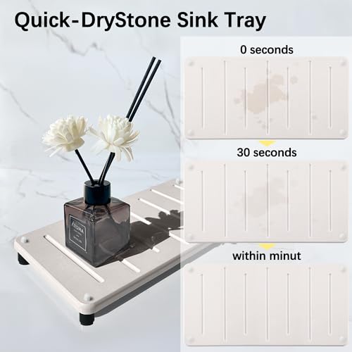 2PCS Water Absorbing Stone Drying Mat for Bathroom Sink & Kitchen Counter Organizer, Instant Dry Soap Dispenser Sponge Holder, Sink Caddy, Vanity Tray (10"x5"-White) - color: 10" X 5" White With Feet