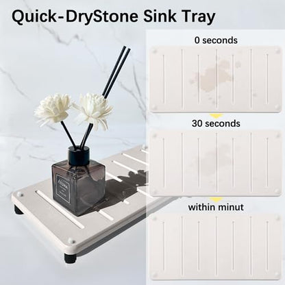 2PCS Water Absorbing Stone Drying Mat for Bathroom Sink & Kitchen Counter Organizer, Instant Dry Soap Dispenser Sponge Holder, Sink Caddy, Vanity Tray (10"x5"-White) - color: 10" X 5" White With Feet