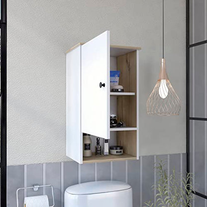 Kitchen Bathroom Wall Cabinet Medicine Cabinet, Garage or Laundry Room Wall Storage Cabinet, Single Door Linen Tower Bathroom Cabinet with Open Shelf, White - color: White