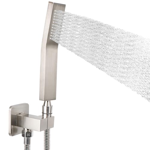 NearMoon Hand Held Shower Head, Luxury High Pressure Shower Kit with Wall Connector and Hose Set, for Bathroom Showering System Contemporary Square Style (Brushed Nickel) - color: Brushed Nickel
