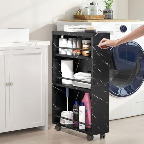 Tribesigns Slim Storage Cart, Rolling Narrow Kitchen Cart on Wheels for Small Place, 4-Tier Slide Out Slim Utility Cart Skinny Laundry Cart with Handle for Kitchen, Bathroom, Laundry (Contemporary) - style: Contemporary