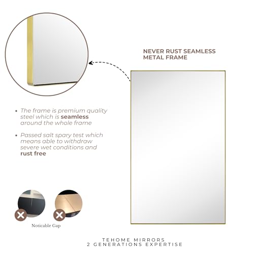TEHOME Recessed Mount 16x26'' Squared Rectangle Brushed Gold Bathroom Medicine Cabinet with Mirror Gold Metal Framed Rectanglular Medicine Cabinet 2 Adjustable Glass Shelves - color: Brushed Gold