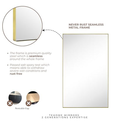 TEHOME Recessed Mount 16x26'' Squared Rectangle Brushed Gold Bathroom Medicine Cabinet with Mirror Gold Metal Framed Rectanglular Medicine Cabinet 2 Adjustable Glass Shelves - color: Brushed Gold