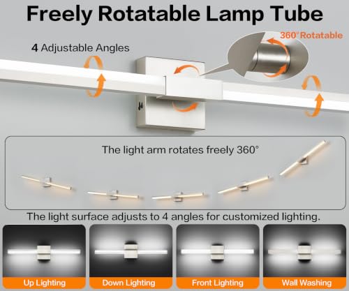 SOLFART Vanity Lighting Fixtures Dimmable: Brushed Nickel 32-Inch Detachable 4-Way Light Direction Bathroom Light Fixtures Over Mirror ETL IP44 - color: Brushed Nickel-6000K, 5-Step Brightness Control, size: 32 inch