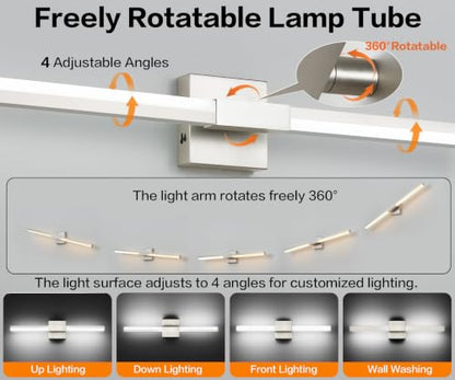SOLFART Vanity Lighting Fixtures Dimmable: Brushed Nickel 32-Inch Detachable 4-Way Light Direction Bathroom Light Fixtures Over Mirror ETL IP44 - color: Brushed Nickel-6000K, 5-Step Brightness Control, size: 32 inch
