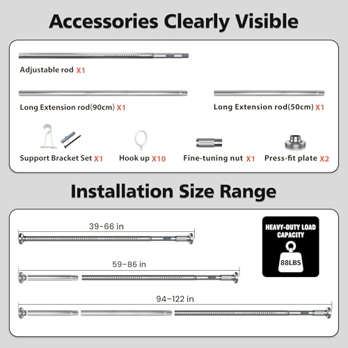 Shower Curtain Rod, Stainless Steel Tension Curtain Rods, 43"-122" | No Drill, Heavy Duty, For Shower, Bathroom & Closet, Adjustable Tension, Rustproof, Brushed Nickel - color: Brushed Nickel, size: 43-122 Inch