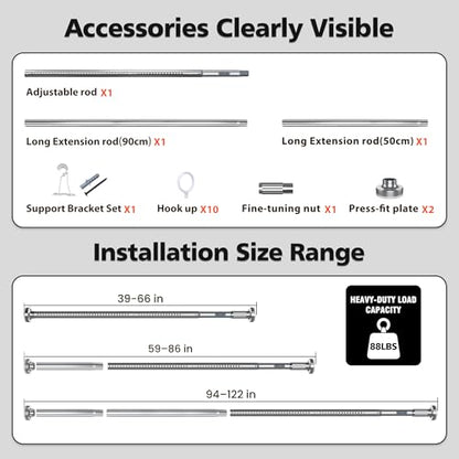 Shower Curtain Rod, Stainless Steel Tension Curtain Rods, 43"-122" | No Drill, Heavy Duty, For Shower, Bathroom & Closet, Adjustable Tension, Rustproof, Brushed Nickel - color: Brushed Nickel, size: 43-122 Inch