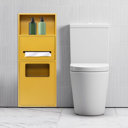 Recessed Stainless Steel Toilet Paper Holder, In-Wall Waterproof Bathroom Organizer with Trash Bin, Toilet Paper Toiletries Storage Rack 10.5 x 27 x 5.3 inches (Gold) - color: Gold