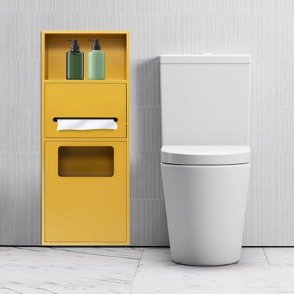 Recessed Stainless Steel Toilet Paper Holder, In-Wall Waterproof Bathroom Organizer with Trash Bin, Toilet Paper Toiletries Storage Rack 10.5 x 27 x 5.3 inches (Gold) - color: Gold