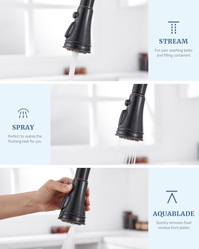 Kitchen Faucet Replacement Spray Head - with 15 Adapters, Oil Rubbed Bronze | Pull Down Kitchen Sink Faucet Sprayer Head, 3-Function Nozzle Stream/Spray/Blade, Easy to Install, Compatible with Moen Delta - color: Oil Rubbed Bronze