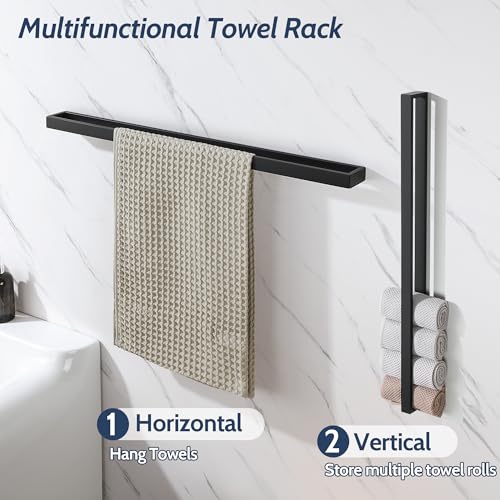 Sayayo Matte Black Towel Bar for Bathroom, 31.5 Inch Hand Towel Holder Wall Mount Square Towel Ring SUS304 Stainless Steel Towel Rack - color: Black, size: 31.5 INCH