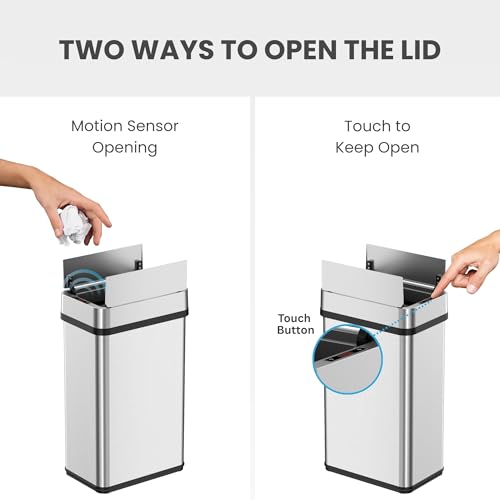 iTouchless 4 Gal Nursery Waste Bin | Wings-Open Sensor Trash Can | Steel | Dual Panels Lift Straight Up, Not Out | Wave-Open Lid Needs No Touch | 150,000-Cycle Motor | Fingerprint-Resistant Finish - color: Stainless Steel