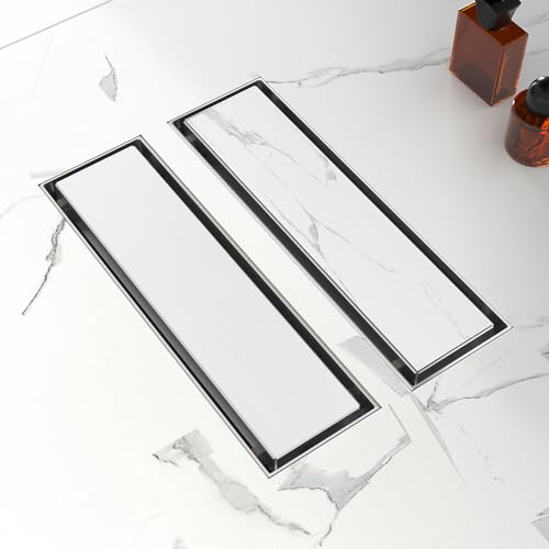 12 Inch Linear Shower Drain-Brushed Nickel, with Tile Insert Grate | AISI 304 Stainless Steel Shower Drain, Rectangle Shower Floor Drain with Leveling Feet, Fits Bathroom & Balcony etc - color: Brushed Nickel, size: 12 Inch