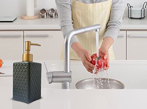 Gold Soap Dispenser for Bathroom,Retro Black Square Lotion Dispenser, Refillable Countertop Ceramic Hand Soap Dispenser,Dish Soap Dispenser for Kitchen 350ml - color: Relief Black Square Bottle