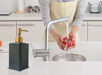 Gold Soap Dispenser for Bathroom,Retro Black Square Lotion Dispenser, Refillable Countertop Ceramic Hand Soap Dispenser,Dish Soap Dispenser for Kitchen 350ml - color: Relief Black Square Bottle