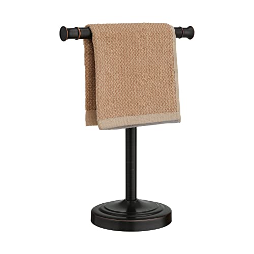 RUMOSE Oil Rubbed Bronze Hand Towel Holder Stand Countertop Towel Rack | 13 Inch Bathroom Kitchen Vanity T-Shape Towel Stand Free Standing Stainless Steel Towel Bar Towel Ring - color: Oil Rubbed Bronze