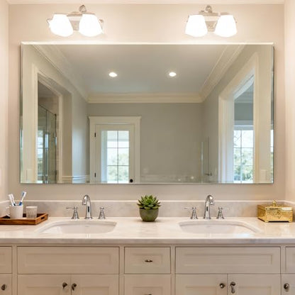 Ruomeng Frameless Mirror for Wall, 55x30 Inch Bathroom Vanity Mirror Farmhouse, Large Rectangle Mirror with Beveled Edge, Tempered Glass, Hangs Horizontally or Vertically - size: 55"L x 30"W