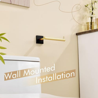 KOKOSIRI Toilet Paper Holder Black with Gold Toilet Roll Holder Hold Mega Rolls Kitchen Bathroom Tissue Paper Dispenser Stainless Steel, B2005GDK - color: Black Gold, size: Horizontal