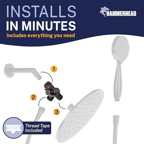 HammerHead Showers Solid Metal 3-Way Shower Diverter Valve, Connects Fixed and Handheld to Shower Arm, Splitter for Dual Shower Head, Oil Rubbed Bronze - color: Oil Rubbed Bronze