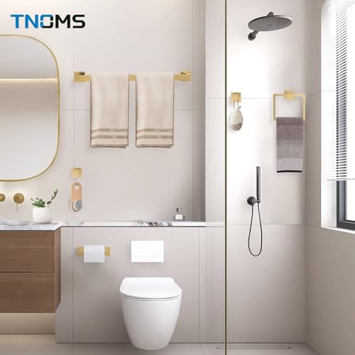 5-Piece Towel Bar Set Brushed Gold Bathroom Hardware Accessories Set Includes Upgraded Double Base Toilet Paper Holder,Modern Square Towel Holder Set Stainless Steel Wall Mount 23.6 Inch - color: 5-pcs Gold
