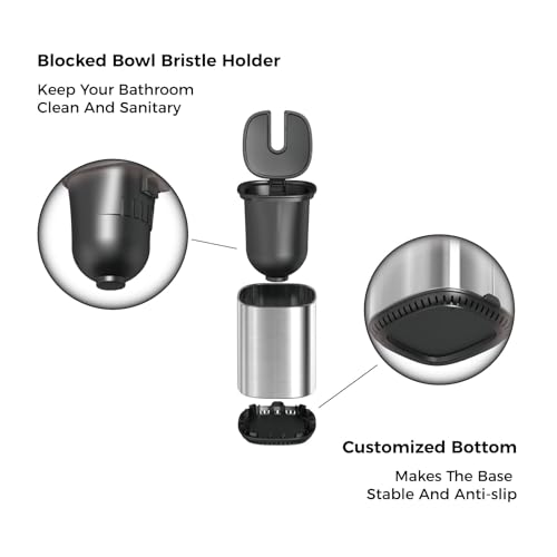 Toilet Brush and Holder Set Toilet Bowl Brush Stainless Steel Automatic Open lid Toilet Bowl Cleaner Brush Set Toilet Scrubber Kit Toilet Cleaning Brush for Bathroom - color: Stainless Steel