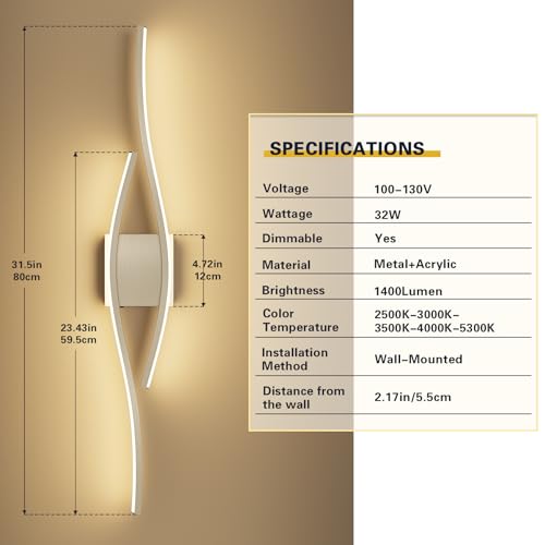 Joossnwell Bathroom Vanity Light Modern Bathroom Lighting Fixture Over Mirror Brushed Nickel 5CCT Dimmable Led Bath Vanity Light Bar 31.5 Inch - color: Brushed Nickel, size: 31.5 inch long