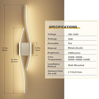 Joossnwell Bathroom Vanity Light Modern Bathroom Lighting Fixture Over Mirror Brushed Nickel 5CCT Dimmable Led Bath Vanity Light Bar 31.5 Inch - color: Brushed Nickel, size: 31.5 inch long