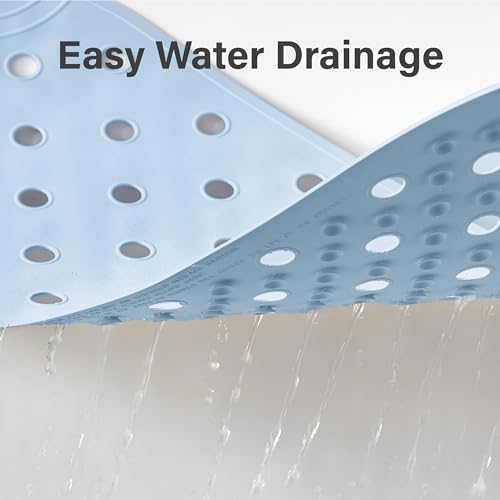 Rubber Bathtub Mat Shower Mat Non-Slip, 31x14 Inch, Bath Tub Floor Mat with Suction Cups and Drainage Holes, Light Blue - color: Light Blue, size: 31" x 14" (Oval)