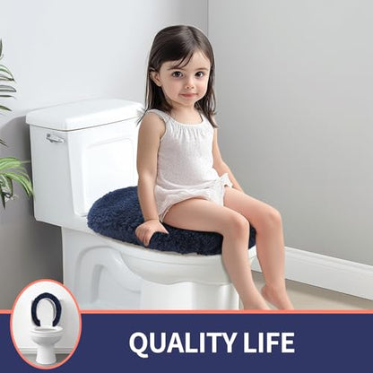 Soft Microfiber Toilet Lid Cover 17.5" x 15" Machine Washable | Solid Toilet Seat Cover Adjustable Rubber Backing Fits Most 16 -17.5" L x 14-16" W Round Oblong and Elongated Toilet Seat - color: Navy Blue