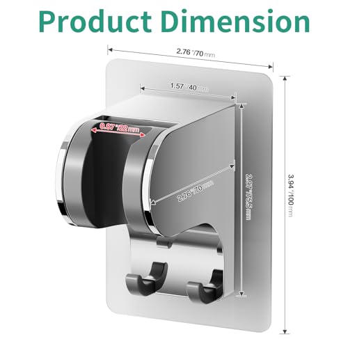 Hand Held Shower Head Holder Wall Mount, 2 Hooks, Chrome, 1 Pack | Shower Hose Holder Adhesive with 2 Hanger Hooks, Adjustable Shower Handle Holder, No Drilling Shower Wand Holder - color: ‎Chrome