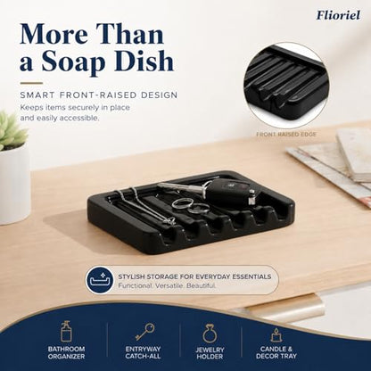 Ceramic Soap Dish Self Draining Soap Holder Bathroom Sink | Black Porcelain Soap Tray Self Draining Keeps Soap Dry Anti Slip Silicone Pads Easy Clean Modern Minimalist Bathroom Shower - color: 02.black